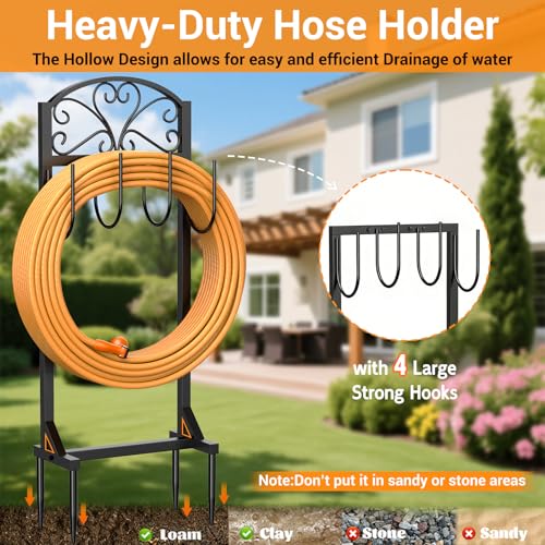 Garden Hose Holder for Outside - Freestanding Metal Water Hose Holder Stand Holds 151ft, Heavy Duty Garden Hose Storage Hanger Rack for Outdoor Yard Patio - size: 43 Inch