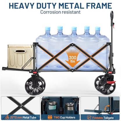 Timber Ridge 47" L Collapsible Wagon with Tailgate & Brake - color: Blue, size: 250L