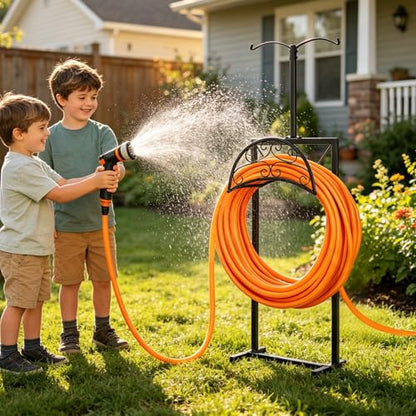 Hose Holder with Double-Ear Hooks and Free Gardening Gloves, Garden Hose Holder,Heavy Duty Metal Build, Hose Holders for Outside, Outside Hose Rack for Yard Lawn Patio, Black