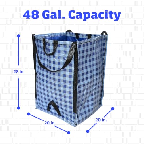 DURASACK Heavy Duty Home and Yard Bags 48-Gallon Reusable Self-Standing Lawn and Leaf Bags Garbage Can with Reinforced Handles, Gingham Blue, 3 Pack - color: Gingham Blue