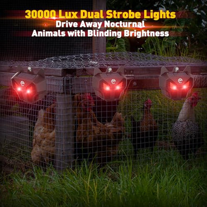 4 Pack Solar Nocturnal Animal Repeller with Red LED Flashing Lights – Effective Coyote, Raccoon, Skunk, Deer & Hawk Deterrent – Waterproof Predator Lights for Yards, Gardens & Chicken Coops