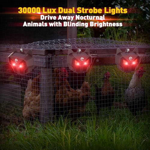 2 Pack Solar Nocturnal Animal Repeller with Red LED Flashing Lights – Effective Coyote, Raccoon, Skunk, Deer & Hawk Deterrent – Waterproof Predator Lights for Yards, Gardens & Chicken Coops