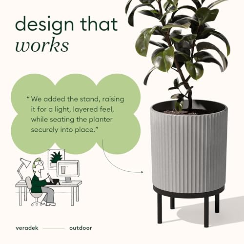 Veradek Demi Series Raised Planter - Round Planter with Stand - color: Gray/Black, size: 16 inch - 2 Pack