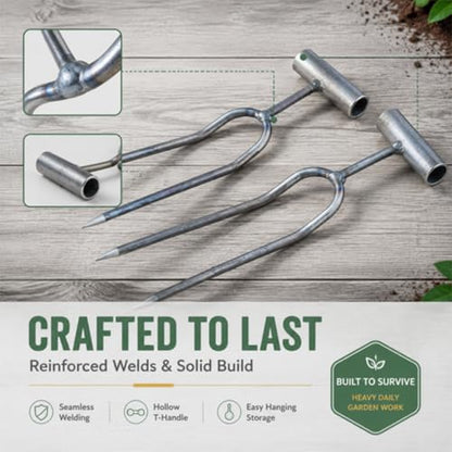 CEEHHXI，2-Pack 2-Prong Hand Cultivator Fork ，Small Garden Fork 2 Prong Garden Fork Steel Garden Hand Rake for Loosening Soil, Weeding, Tilling & Aerating