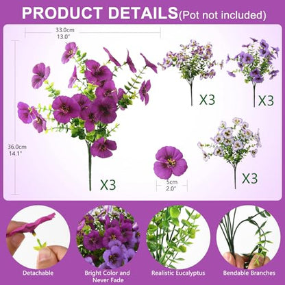 INQCMY Fake Artificial Pansy Flowers Plants for Outdoors UV Resistant - color: Mixd Purple