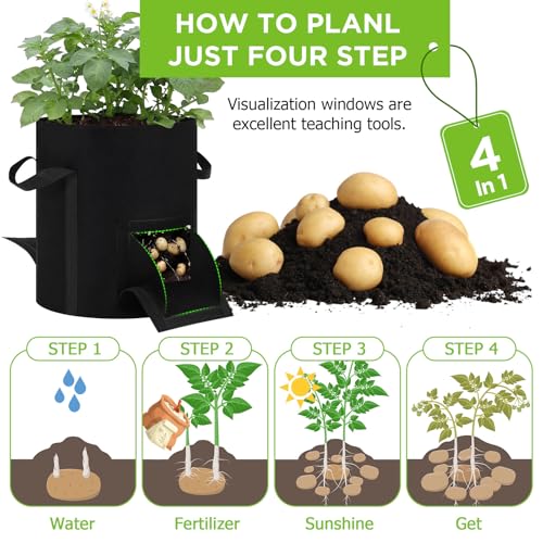 2pcs 10 Gallon Potato Grow Bags with Harvest Window & Visible Window 350g Thickened Nonwoven Fabric Pots, Sturdy Handle Garden Planting Bag for Vegetable Fruits Tomato Growing