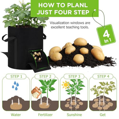 2pcs 10 Gallon Potato Grow Bags with Harvest Window & Visible Window 350g Thickened Nonwoven Fabric Pots, Sturdy Handle Garden Planting Bag for Vegetable Fruits Tomato Growing