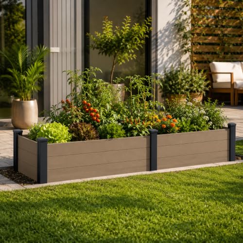 Kozyard 98.9" L x 18.4" W Raised Garden Bed Kit, Outdoor Planter Box - color: Taupe