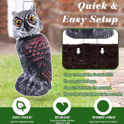 8 Pack Owl Decoys to Scare Birds Away, Fake Owls Scarecrow Yard Lawn Sign with Stakes Pest Repellent Bird Deterrents Waterproof Plastic Owls Decorations for Gardens Patio Outdoor(2 Pattern) - style: 2 Pattern
