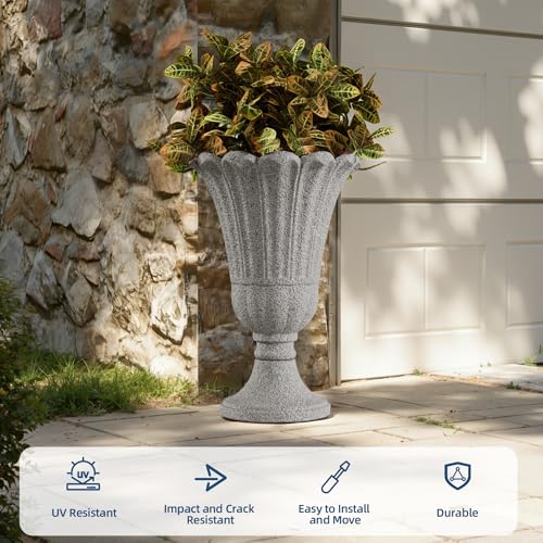 24"Tall Urn Planters for Outdoor Plants, Urns and Pedestal Set of 2 - color: Light Grey-sandblasting