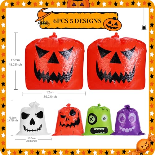 Halloween Pumpkin Leaf Bags, 10 Pcs Large Reusable Plastic Yard Trash Bags with Twist Ties for Fall Porch Decorations, Garden Waste & Outdoor Halloween Decorations