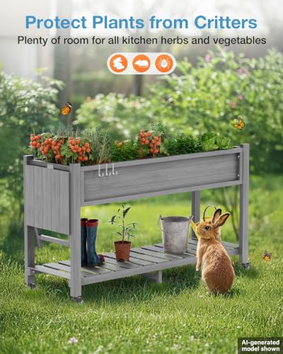 YEFU Raised Garden Bed with Legs, HIPS, Waterproof, 57x18x30in, Grey - color: Gray, size: All-in-One Rolling Planter(1PC)
