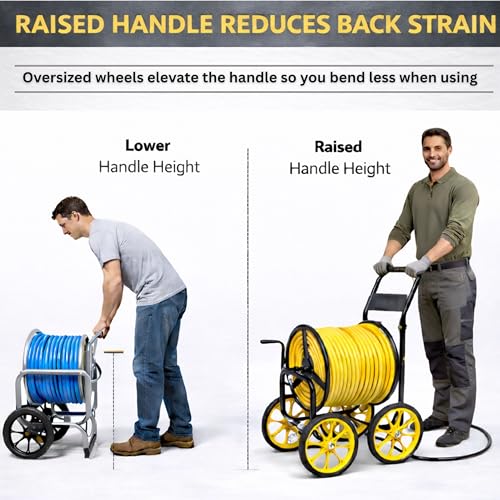 Garden Hose Reel Cart, Heavy Duty Hose Reel with Wheels, Outdoor Water Hose Reel for Backyard, Garden, or Lawn, Metal Hose Carts (400ft Hose Carriage) - size: 400ft Carriage Hose Capacity