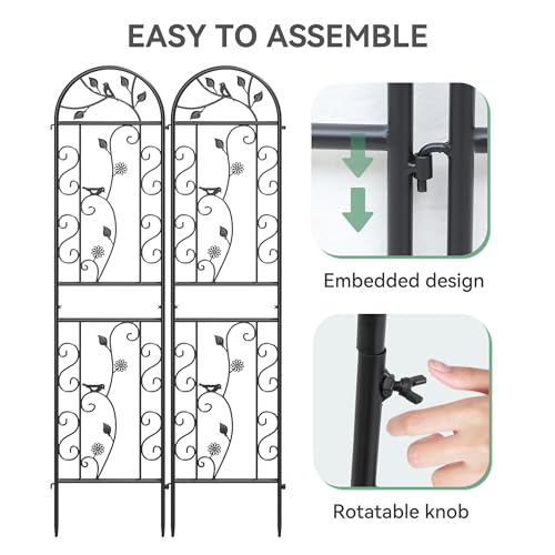 2-Pack 87" x 20" Daisy & Bird Arch Black Metal Garden Trellises - color: 2 Pack 87"- Daisy & Bird Black