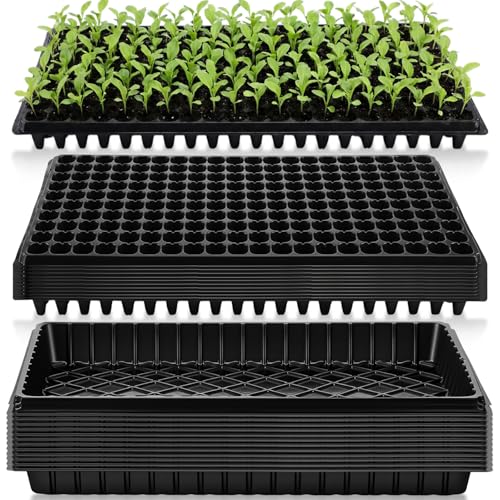 Vesici 20 Pack Seed Starter Trays, 200 Cell Seedling Trays with 1020 Flat Tray, Deep Plug Nursery Plant Pots for Germination, Water Collection, Indoor Outdoor Seed Starting & Transplanting