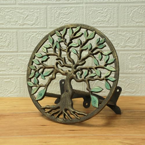 Zeckos Garden Hose Holder Tree of Life 12 Inch Cast Iron Green Bronze - color: Tree of Life - Green