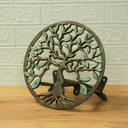 Zeckos Garden Hose Holder Tree of Life 12 Inch Cast Iron Green Bronze - color: Tree of Life - Green