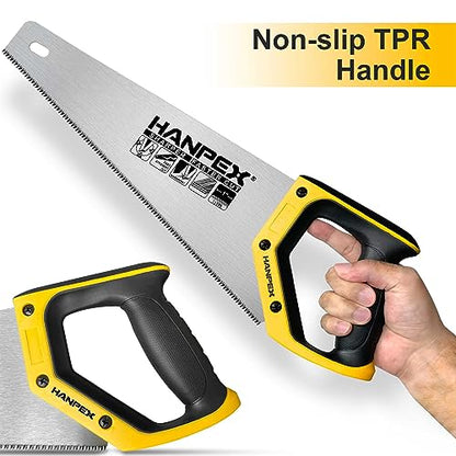 Hanpex 14" Pro Hand Saw, 11 TPI Fine-Cut Handsaw - Sharp Manual Saw Idea for Cutting Wood, Sawing, Gardening, Trimming, Plastic Pipe, Drywall