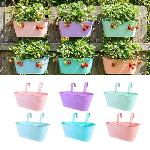 LaLaGreen Outdoor Rail Planter (11.2 in, 6 Pack) Rainbow Metal Hanging Pots - size: Multi-H 11.2" x 6 Pack