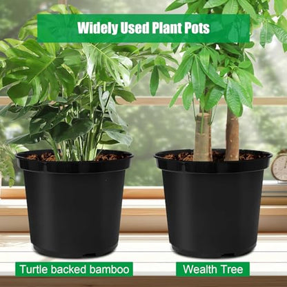 RooTrimmer 5 Gallon Nursery Pots 10-Pack, 12 Inch Plastic Planter with Drainage Holes – Round, Sturdy, Deep Design for Indoor/Outdoor Plants - size: 5Gallon-10P-Black