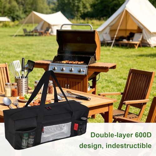 Extra Thick 24" Storage Bag Grill Tool Organizer Pro, BBQ Tool Heavy Duty Bag with Pockets, Double Layer 600D Oxford Cloth Waterproof (2X Thickness), Camping, Tailgating, BBQ Party Gift - style: (2x Thickness)(24" Lx8 Wx8 H)