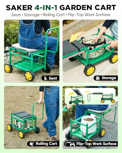 Saker Rolling Garden Cart with Seat & Wheels 15.7" EVA Padded Stool 500lb - size: Basic Version