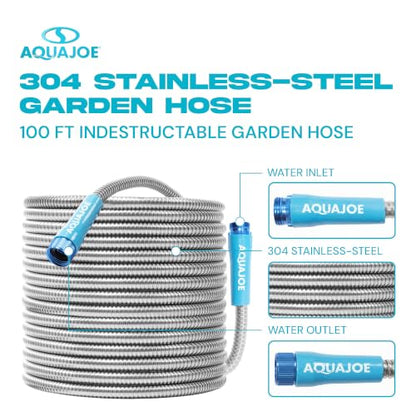 Aqua Joe AJSGH100 1/2-Inch Heavy-Duty, Puncture Proof Kink-Free, Spiral Constructed 304-Stainless Steel Metal, Garden Hose, 100-Foot - style: Aluminum Fitting