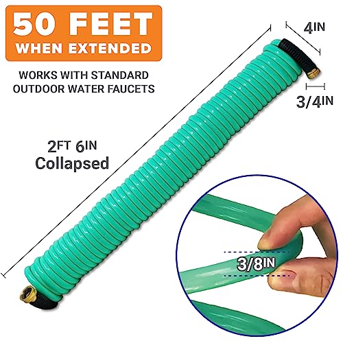 50FT Coiled Boat Hose, Expandable Coil Water Hose, Marine Grade 3/4 Inch - style: 50 FT