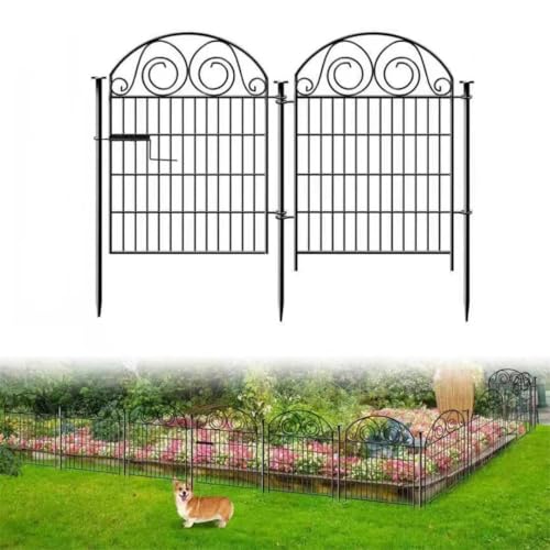 Getlay Tall Garden Fence with Gate, 32 Inch(H) 2 Panels Total Length 4.4 Ft Dog Fencing Outdoor, Decorative Fences for Garden, Dog Digging Fence│Patented - size: 32''(H)-2panels-4.4ft(L)
