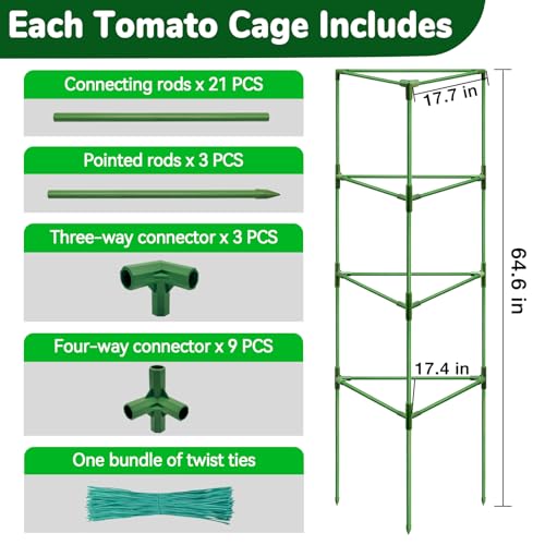 ZeeDix 6 Pack 65 Inch Heavy Duty Tall Tomato Cages for Garden - size: 65"-6 Pack
