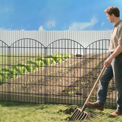 Metal Garden Fence with Gate 48 in x 12.7 ft, No-Dig Outdoor Dog Fence - size: 48"Hx12.7ft (Gate+4Panels)