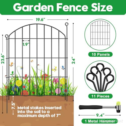 Decorative Garden Fence 24in (H) x16ft (L),Arched Rustproof Metal No Dig - size: 10 Panels-24in(H) x 16ft(L) without Gate