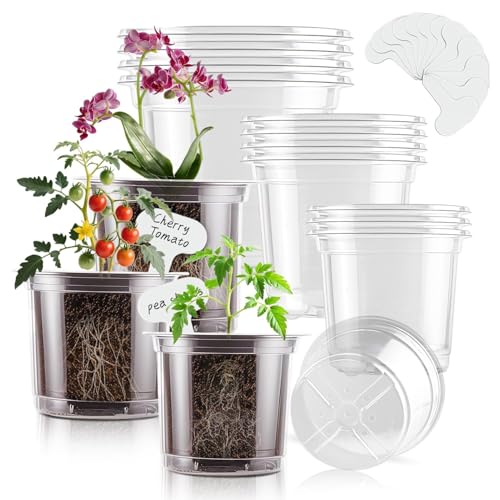 SupKing Clear Nursery Pots 6/5/4 Inch Plastic Seed Starter,12 Pack Plastic Pots for Plants with Drainage Holes for Transplanting Succulents Cuttings Come with 15 Seedlings Labels - size: 4/5/6 Inch