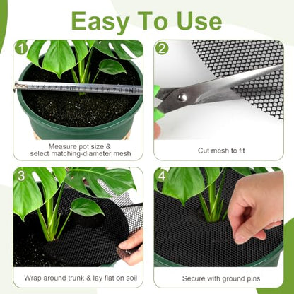 4 Pack 15.7" Cuttable Plant Pot Grids with 16 Stakes, Soil Cover & Cat & Animal Digging Stopper for Indoor Outdoor Garden Plants - size: 4 Pcs 15.7" Round