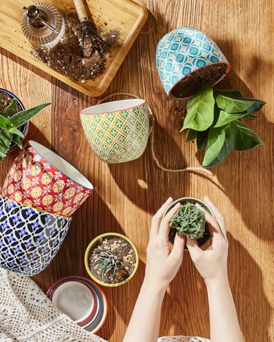 Metahom 4.9 Inch Ceramic Pots for Plants, Colorful Flower Pots Set of 4 - size: 4.9 inch
