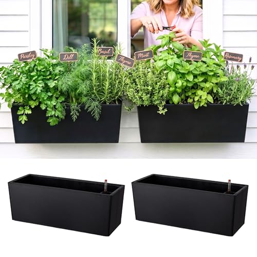 LaLaGreen Wall Planters for Indoor (20in, 2 Pack) Window Planter Boxes - color: Black X 2