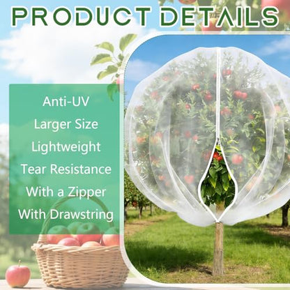 12X12 Feet Large Fruit Tree Netting Garden Netting with Zipper and Drawstring Plant Netting Insect Bird Cover for Fruits Vegetables Tree Garden Shrubs Protection - size: 12x12FT