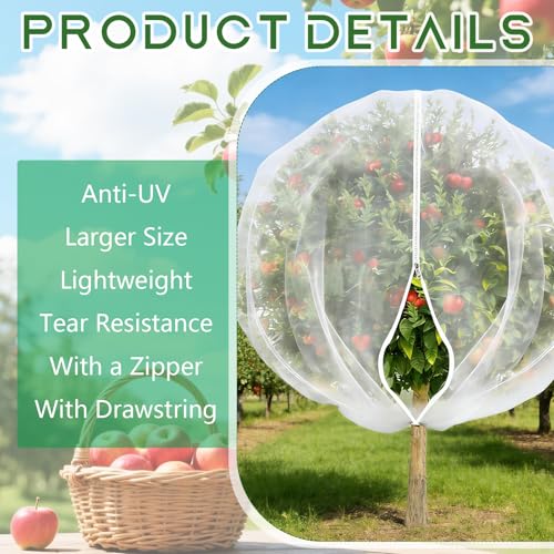 15X15 Feet Large Fruit Tree Netting Garden Netting with Zipper and Drawstring Plant Netting Insect Bird Cover for Fruits Vegetables Tree Garden Shrubs Protection - size: 15x15FT
