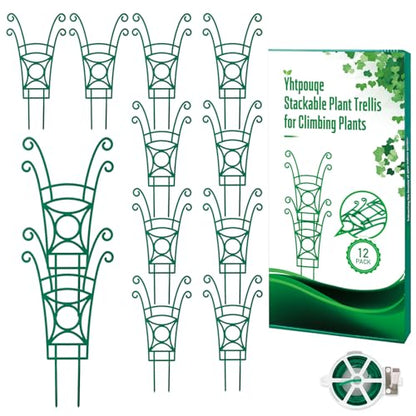 12 Pack Stackable Plant Trellis for Potted Plants, Garden Trellis Supports Peas, Ivy & Flowering Vines, Plastic Climbing Plant Support (Green) - size: 12 Pack
