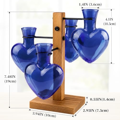 Plant Terrarium Propagation Station with 4 Heart Glass Vases - Deep Blue - color: Deep Blue