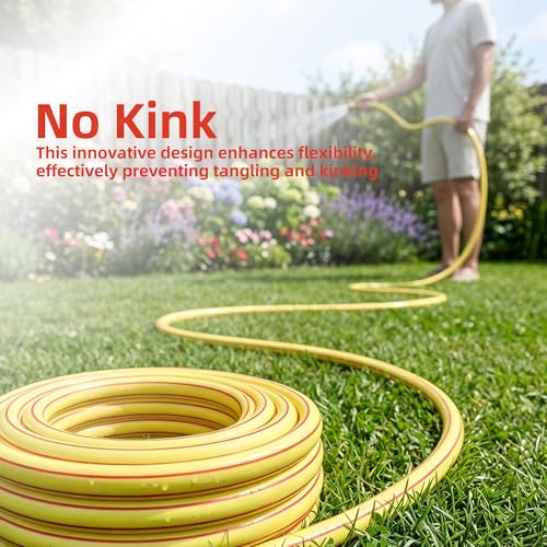 50 ft 3/4” Heavy Duty Garden Hose, Solution4Patio, Male to Female Fittings - color: Yellow/Red, size: 3/4 in. x 50 ft.