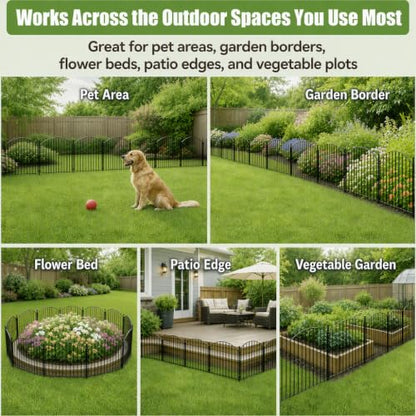 Decorative Metal Garden Fence, 48in(H) No-Dig Flower Bed Border, 24ft(L) - size: 48in(H)x29in(L) 10 Panels