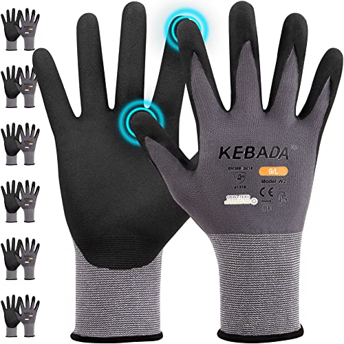 Kebada W2 Touchscreen Safety Work Gloves for Men & Women, 6 Pairs - color: Storm Grey (6 Pairs), size: Small