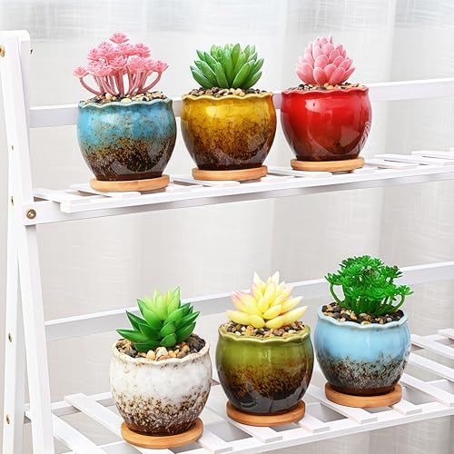 Cute 3.9 Inch Ceramic Home Garden Decoration Succulent Cactus Flower Pots Container -Plant Not Included，Red - color: Red