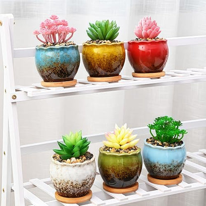 Cute 3.9 Inch Ceramic Home Garden Decoration Succulent Cactus Flower Pots Container -Plant Not Included，Red - color: Red