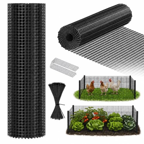 DoCred Plastic Chicken Fence Netting with Post, Garden Fencing Border Black - color: Black