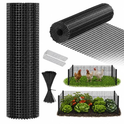 DoCred Plastic Chicken Fence Netting with Post, Garden Fencing Border Black - color: Black