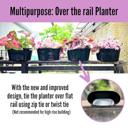 LaLaGreen Rail Planter (9.8 in, 10 Pack) Black Metal Porch Fence Pots - size: 9.8" (25 cm) x 10 Pack