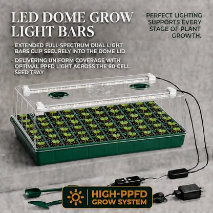 2-Pack 60-Cell Seed Starter Tray with Grow Light, 1-24H Timer - size: 60-Cell Seed Starter Tray with Grow Light 2 Pack