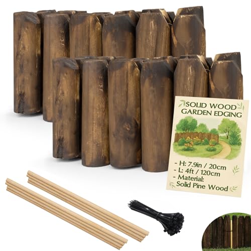 Wood Garden Edging for Landscaping – Half-Round Border Fence for Flower Beds， Pathways & Patio， Natural Decorative Wooden Panels for Garden Landscaping， 7.8in H x 4.0 ft L (1 Pack)